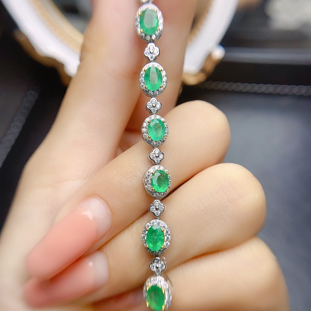 Natural emerald bracelet S925 silver set main stone 4*5