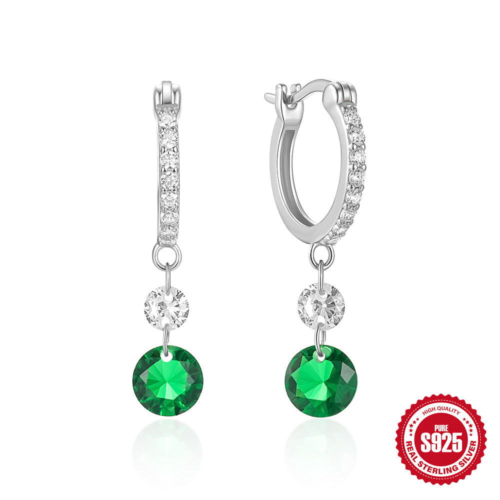 Boucles d'oreilles à la mode en argent sterling s925 avec diamant grand-mère émeraude