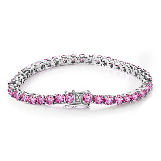 Chaîne de tennis en moissanite rose de 3 mm de qualité supérieure, argent S925