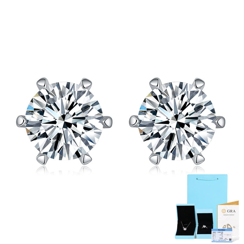 Boucles d'oreilles en argent S925 pour femmes, bijoux en pierre Mosan, cadeau à six griffes