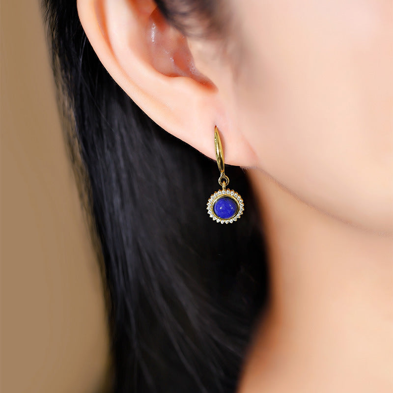 S925 silver inlaid lapis lazuli earrings