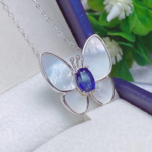 Natural sapphire pendant s925 silver inlaid women's necklace fashion clavicle chain