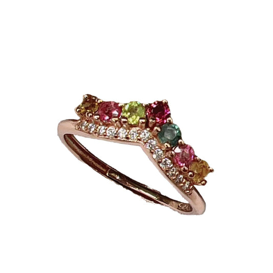 Candy Color Ring Refers to Women's Fashion Simple Opening Adjustable s925 Silver Natural Tourmaline Ring