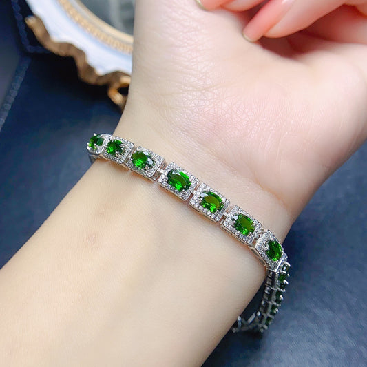 Natural diopside bracelet S925 silver inlaid main stone 4*6 sales