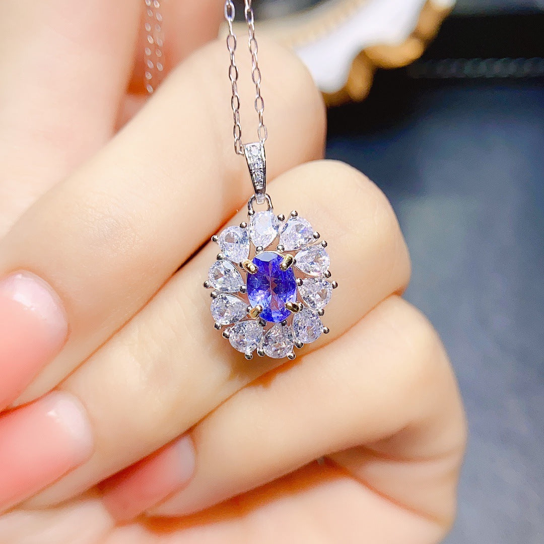 Pendentif Tanzanite naturelle, pierre principale incrustée d'argent S925