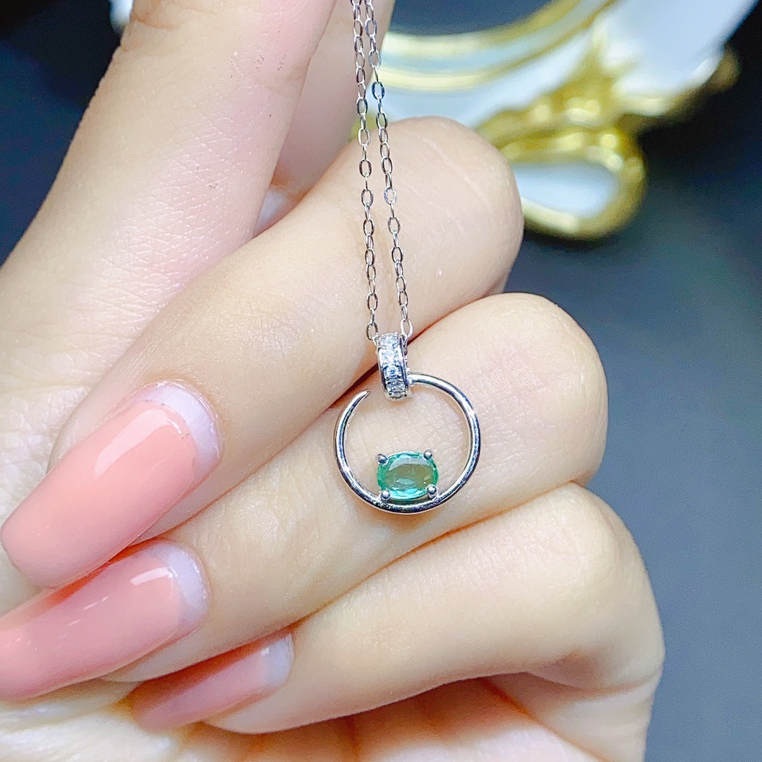 Natural emerald pendant S925 silver set main stone 4*5