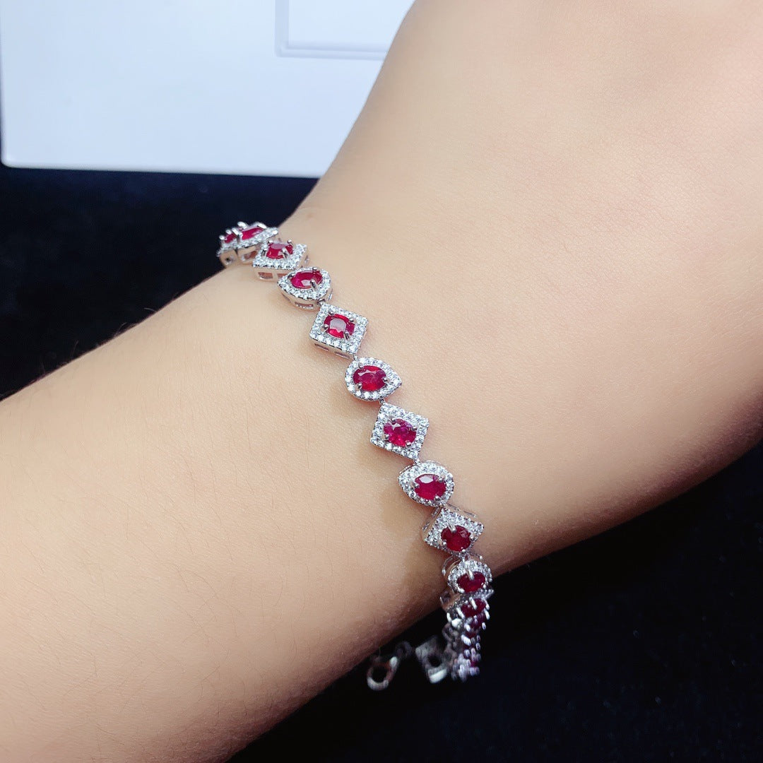 Natural ruby bracelet S925 silver set with main stone