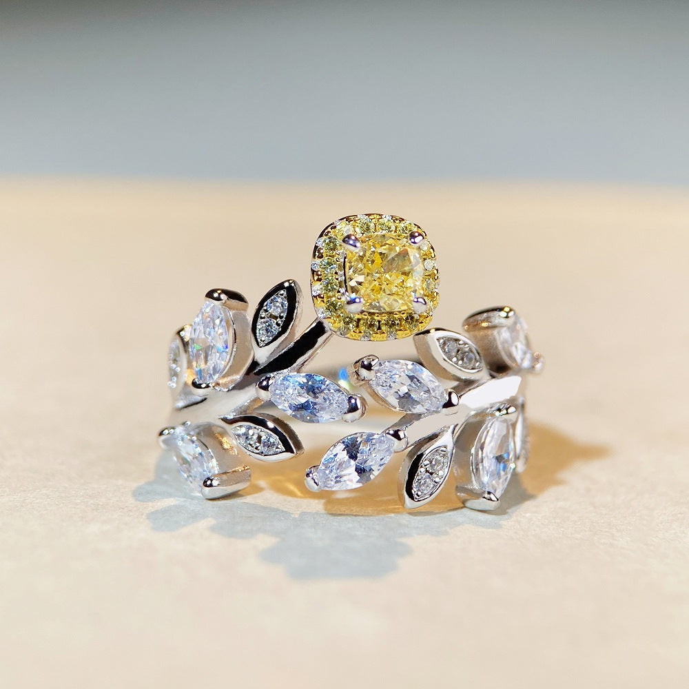 S925 sterling silver ring female yellow diamond niche jewelry ring