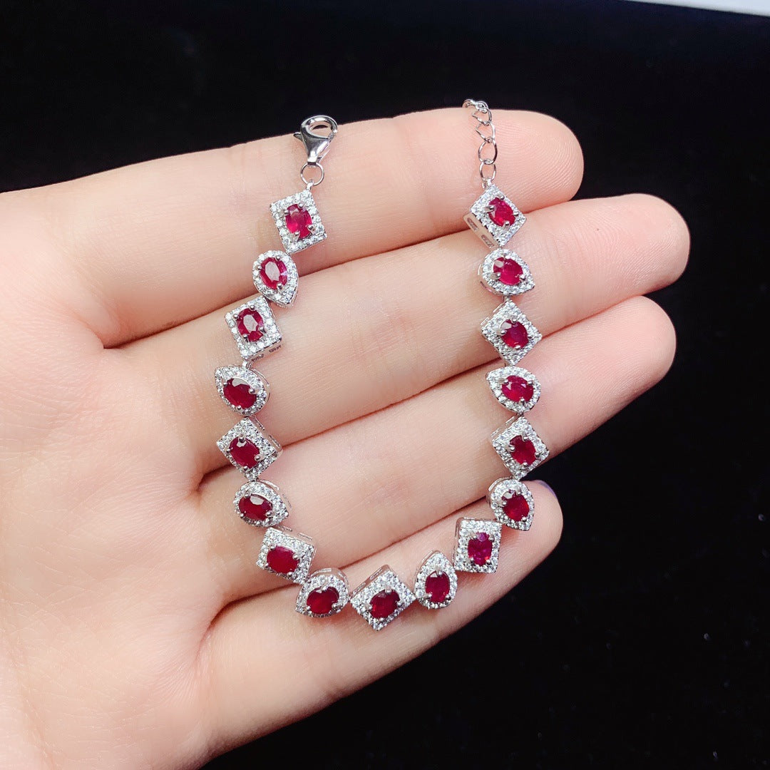 Natural ruby bracelet S925 silver set with main stone