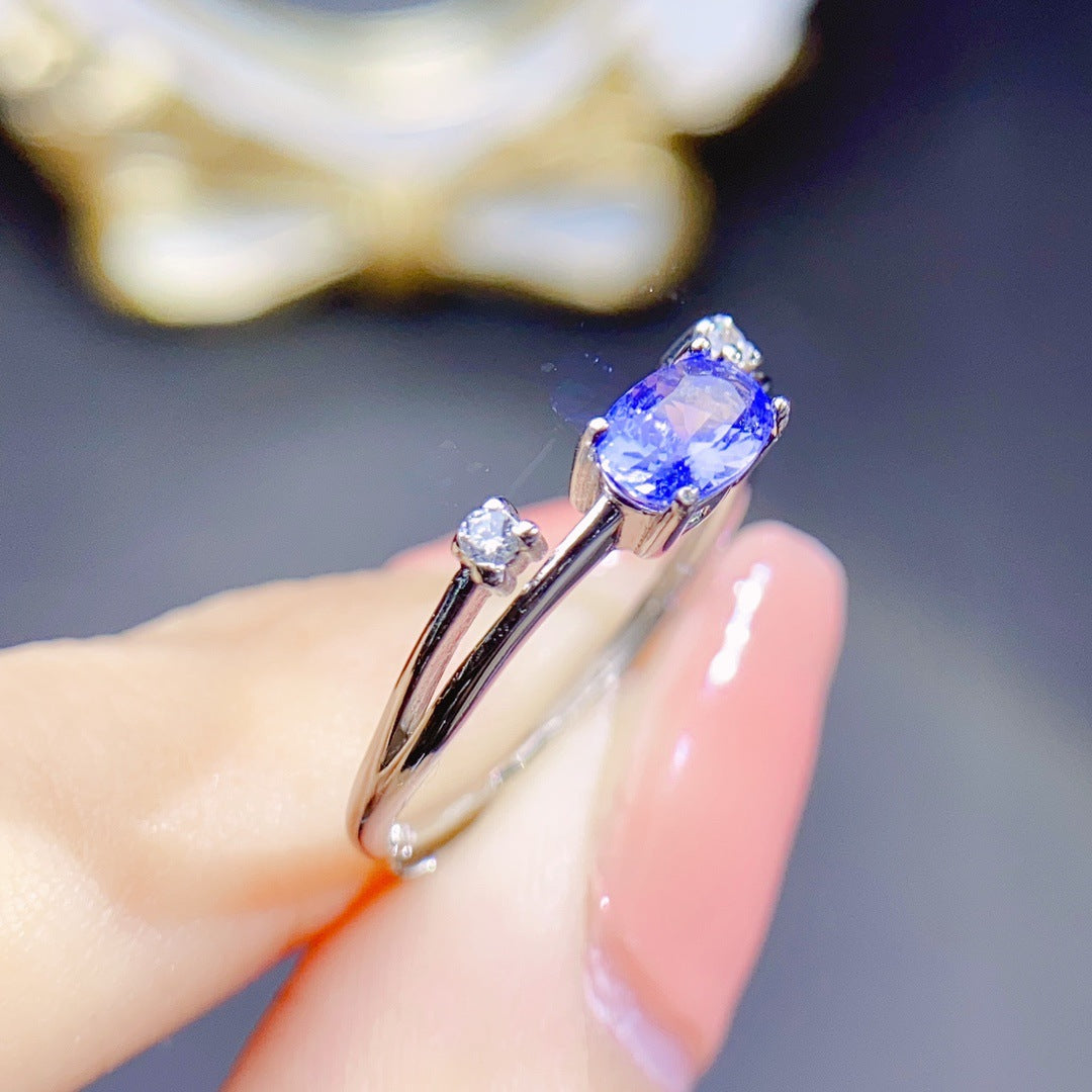 Natural Tanzanite ring S925 silver set main stone 4*6