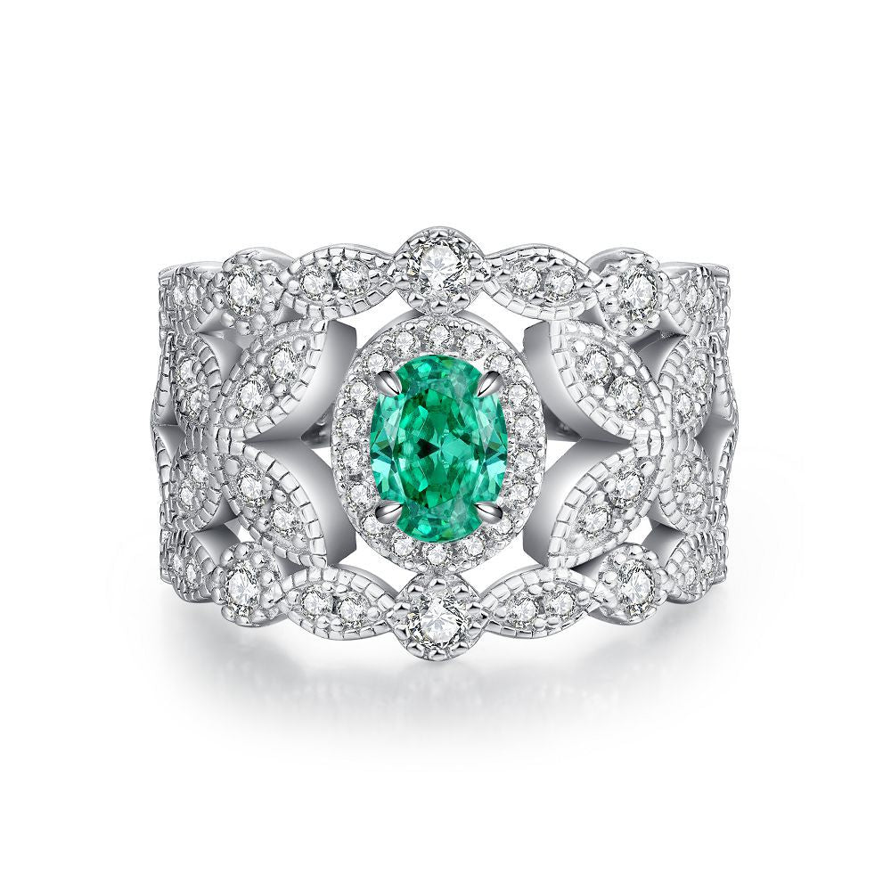 S925 sterling silver emerald ring female high carbon diamond