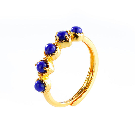 S925 Sterling Silver with Southern Red Ring and Lapis lazuli Stone Ring