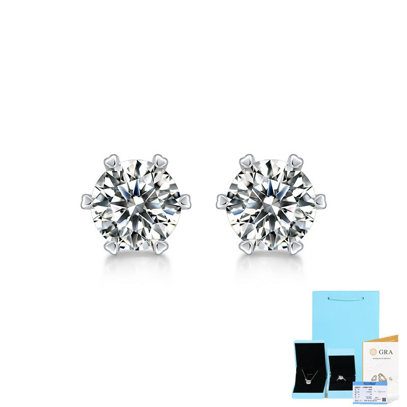 Boucles d'oreilles en argent S925 pour femmes, bijoux en pierre Mosan, cadeau à six griffes