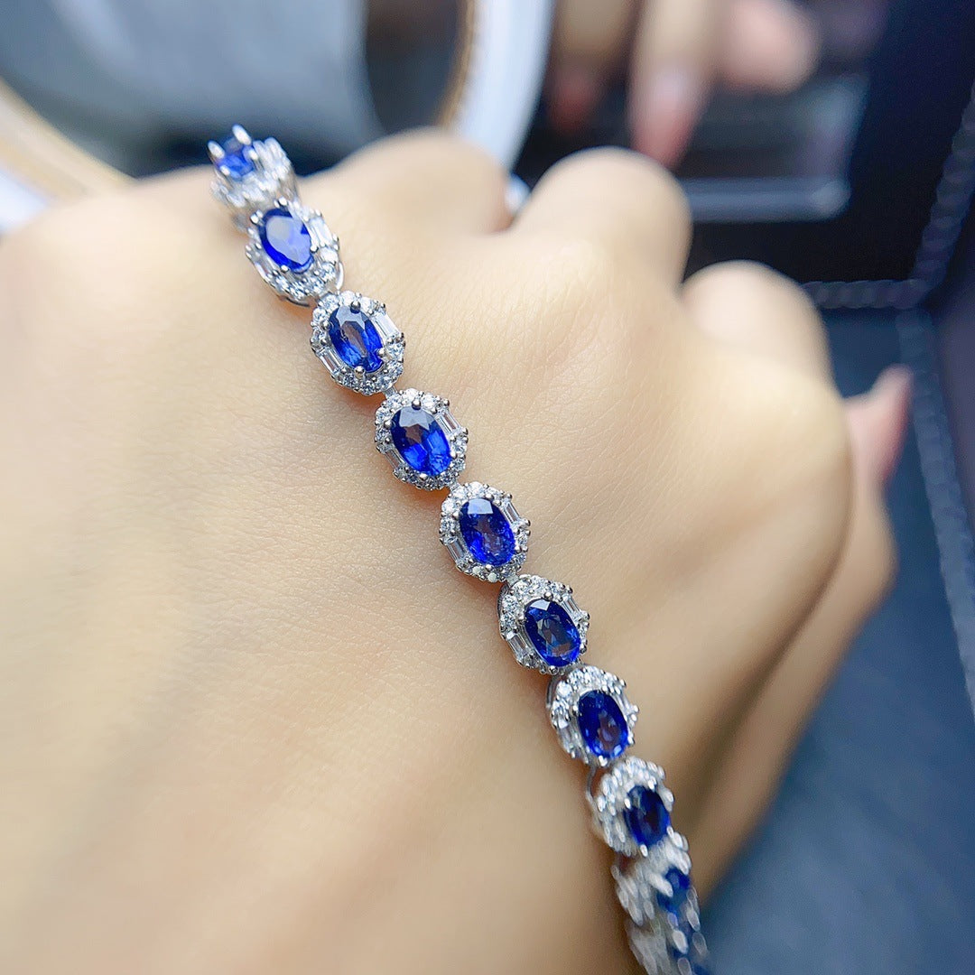 Natural sapphire bracelet S925 silver set main stone 3*5