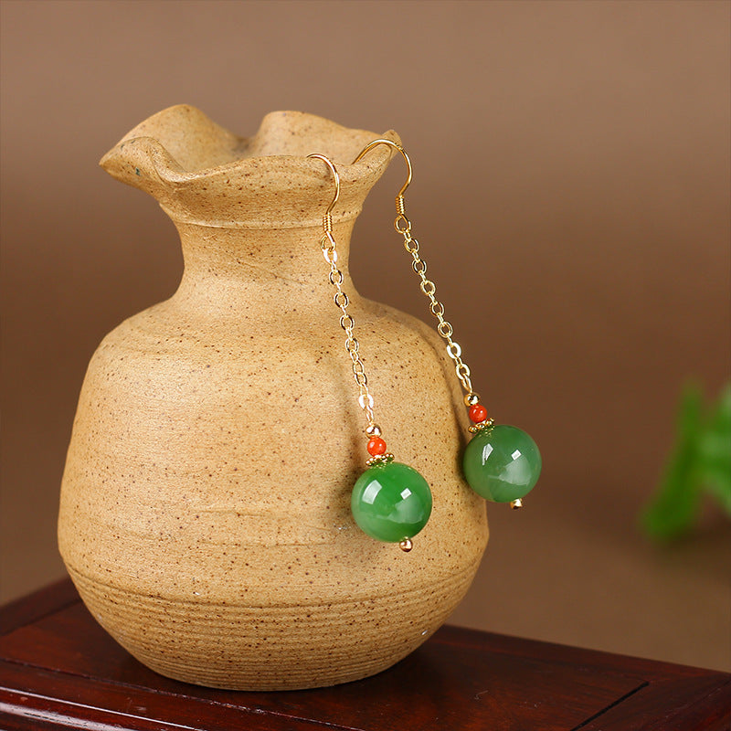 Crochet d'oreille en jaspe naturel, perle de transfert en jaspe de Jade avec ligne d'oreille rouge du sud