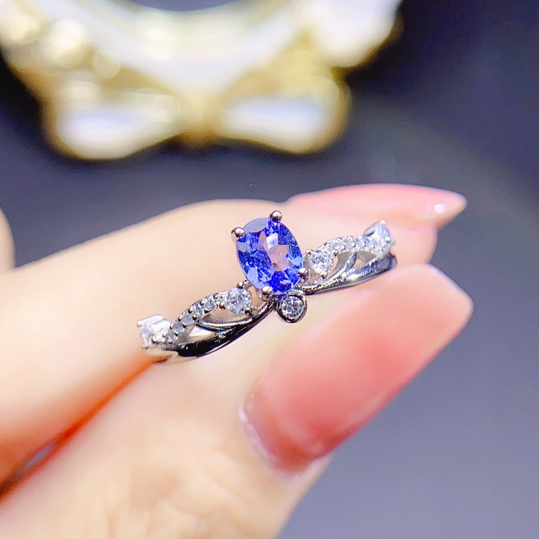 [DF]Best-Selling Natural Tanzanite Ring - 925 Silver, 4x5mm Main Stone