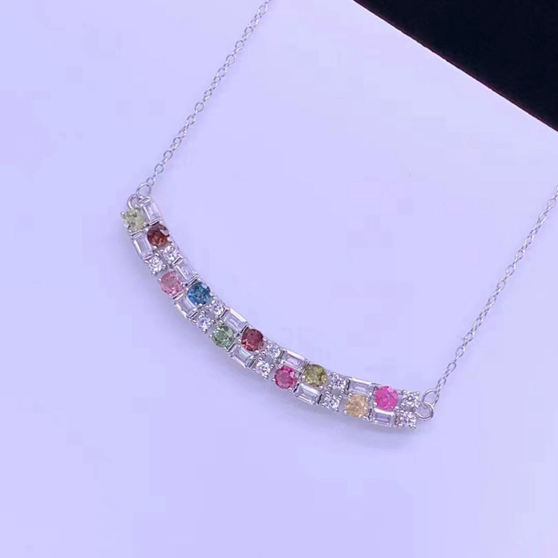 Conjunto de colgante de turmalina natural de cristal de colores con cadena de moda de plata S925 para mujer