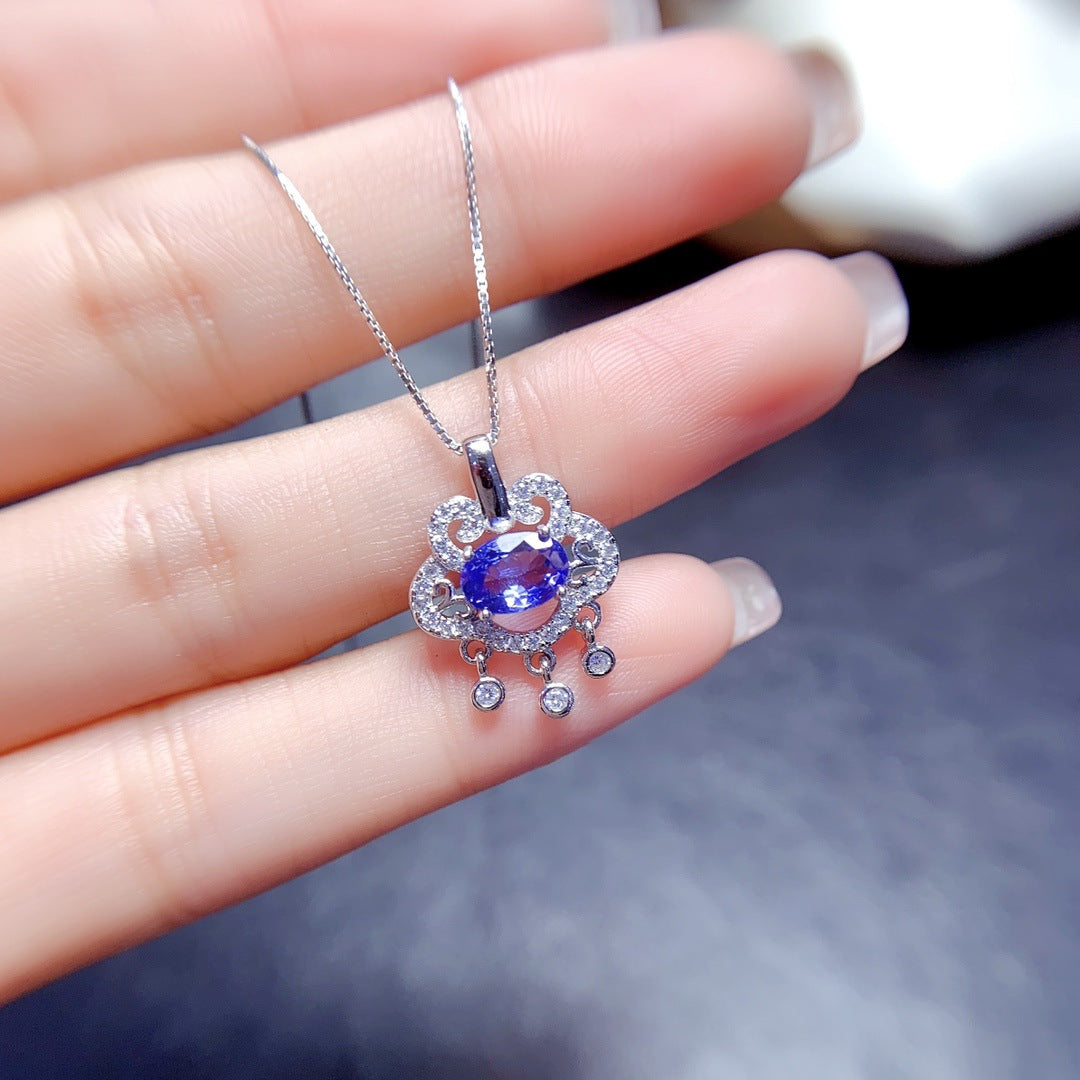 Natural Tanzanite pendant S925 silver inlaid main stone