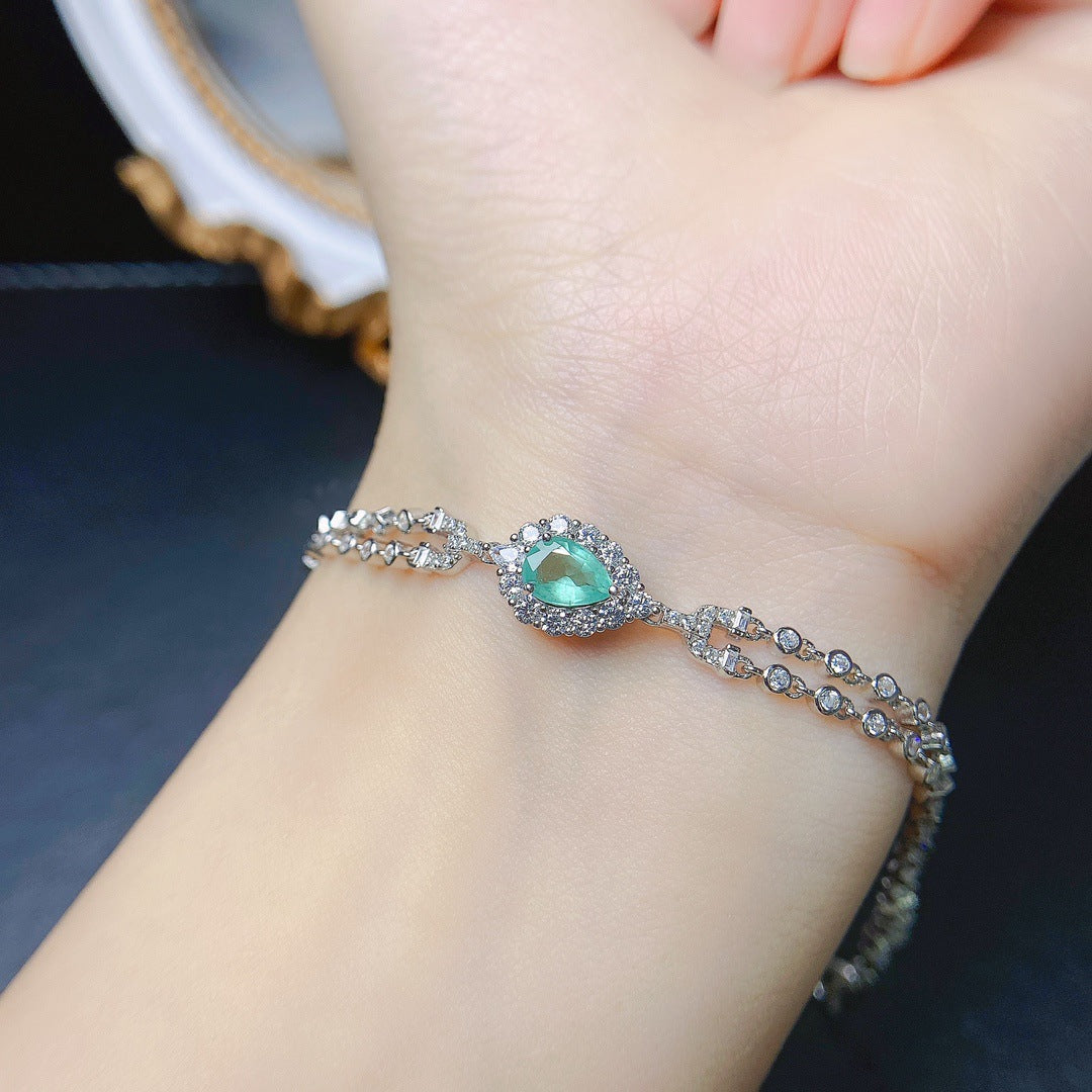 Natural emerald bracelet S925 silver inlaid main stone 5*7