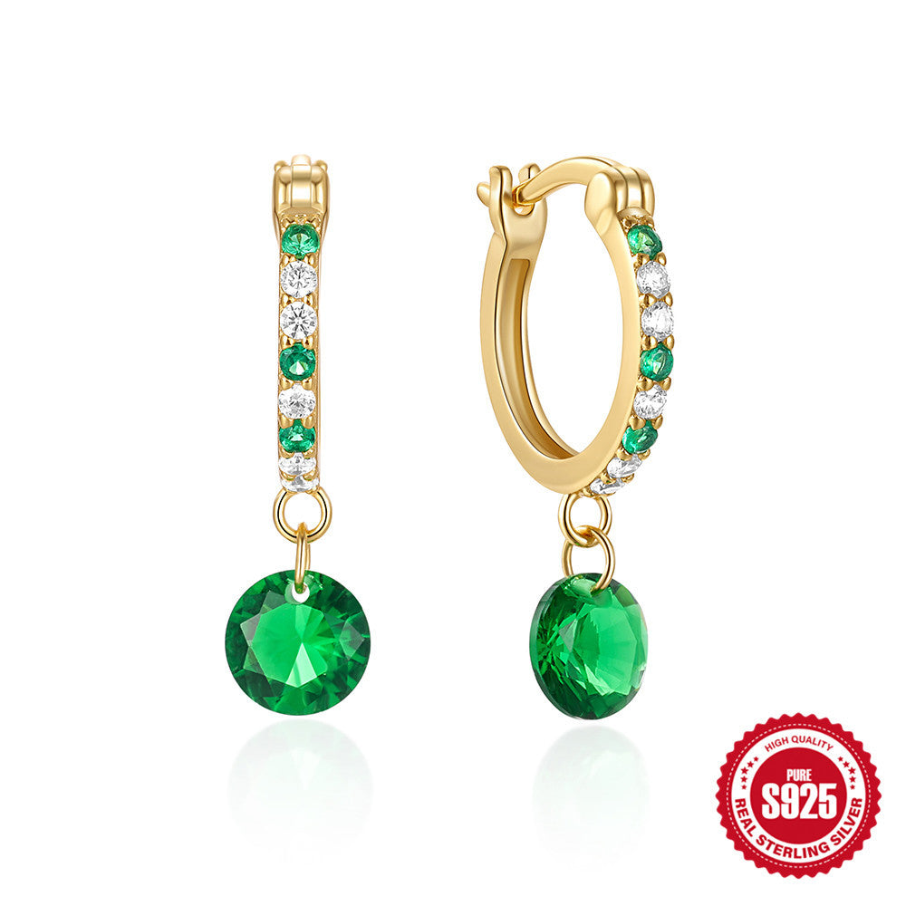 S925 sterling silver set with diamond-set emerald gemstone earrings, earrings, earrings, earrings