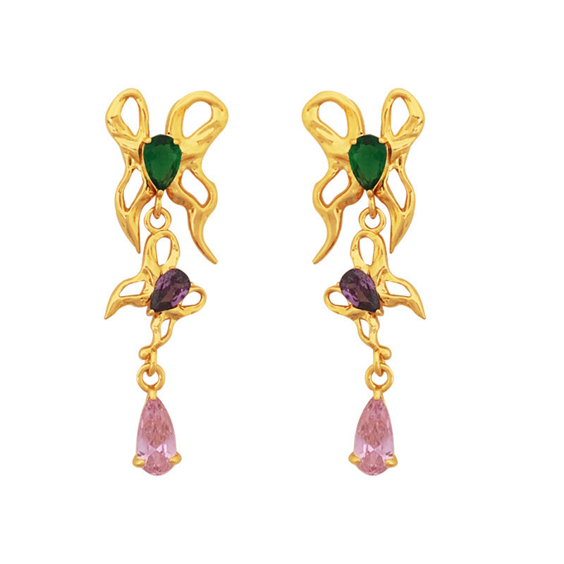 [DF] boucles d'oreilles originales en argent S925 avec aiguille creuse de Style Vintage, boucles d'oreilles longues en Zircon élégantes et de qualité supérieure 