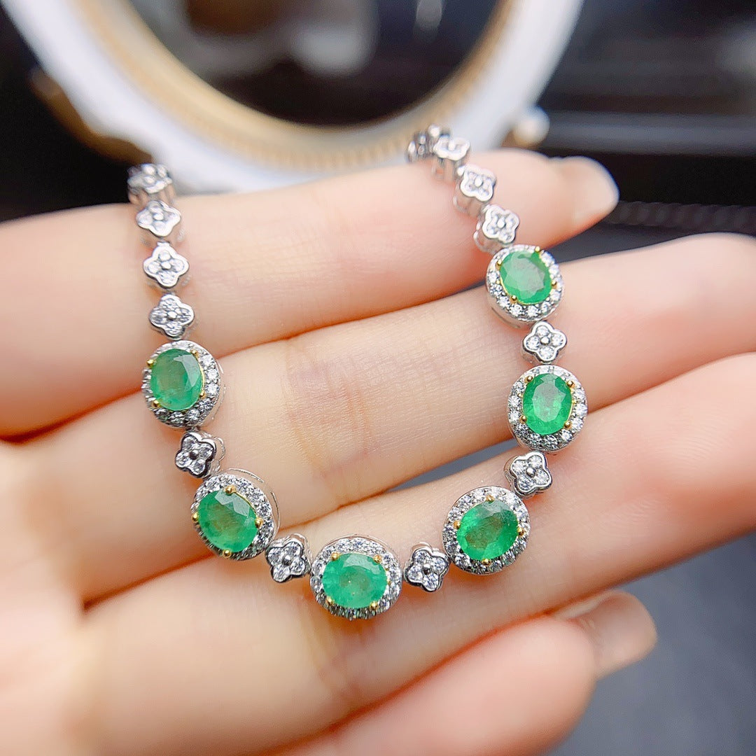 Natural emerald bracelet S925 silver set main stone 4*5