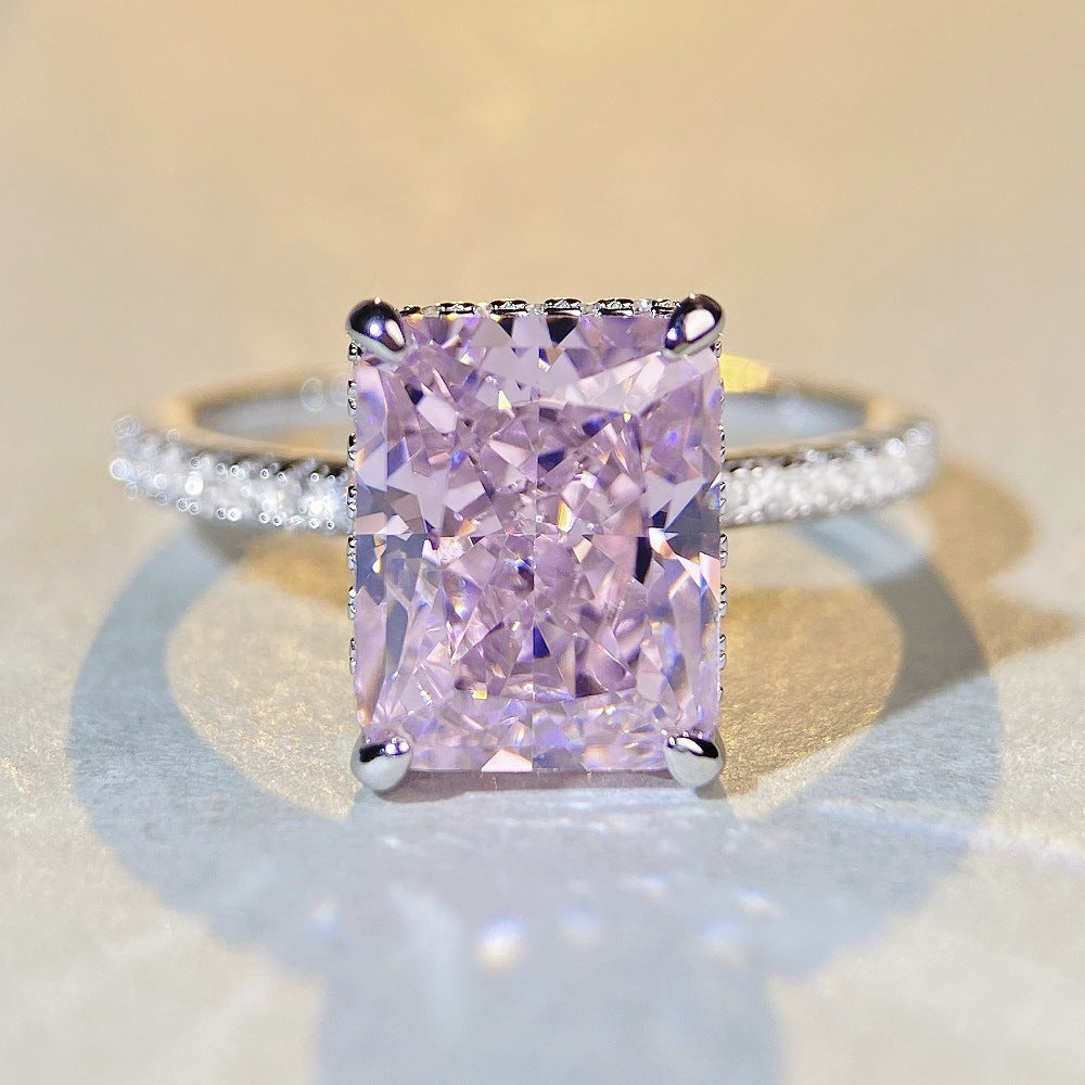 S925 Sterling Silver Pink Diamond High Carbon Diamond Ring Female Zircon