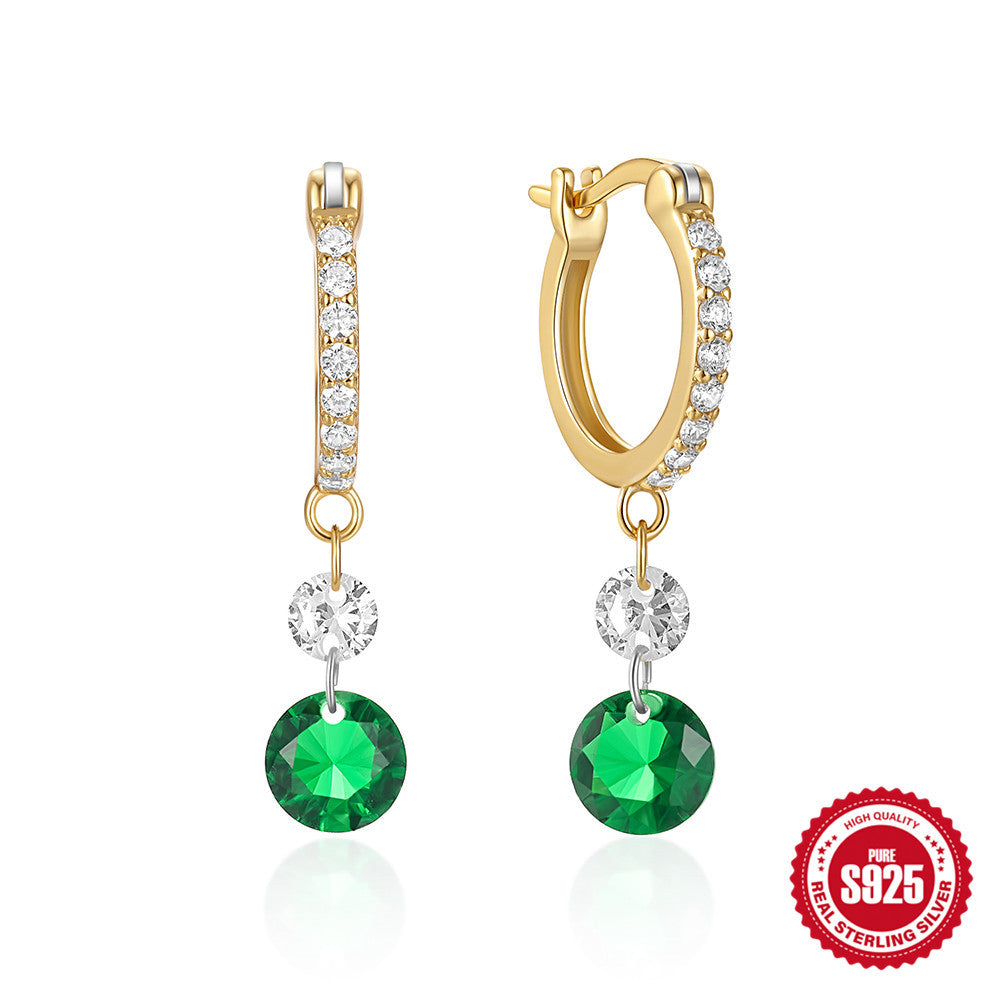 Fashionable s925 Sterling Silver Diamond Grandmother Emerald Earrings Earrings