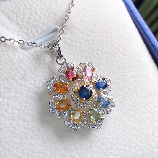 Natural color sapphire sapphire pendant candy design s925 silver Mosaic