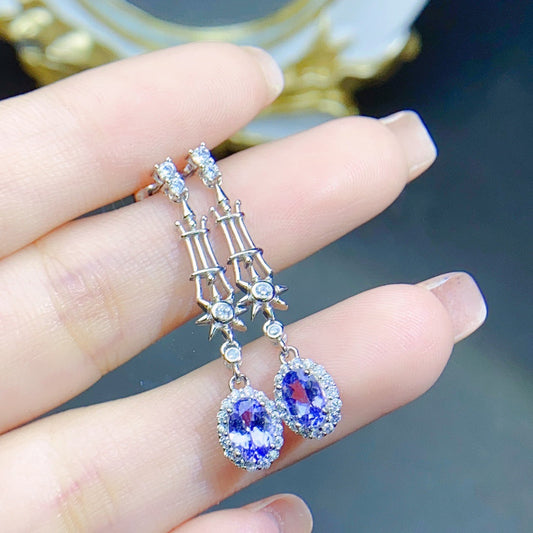 Boucles d'oreilles en Tanzanite naturelle, incrustation en argent S925, pierre principale