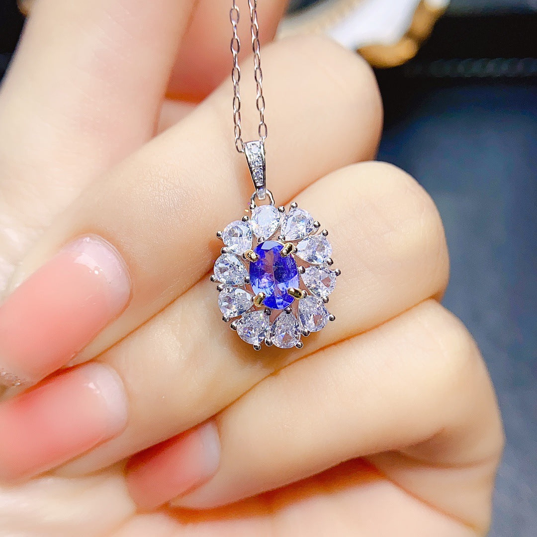 Natural Tanzanite pendant S925 silver inlaid main stone