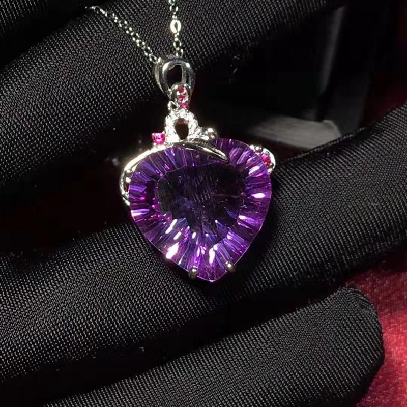 Natural amethyst pendant s925 silver collarbone chain necklace