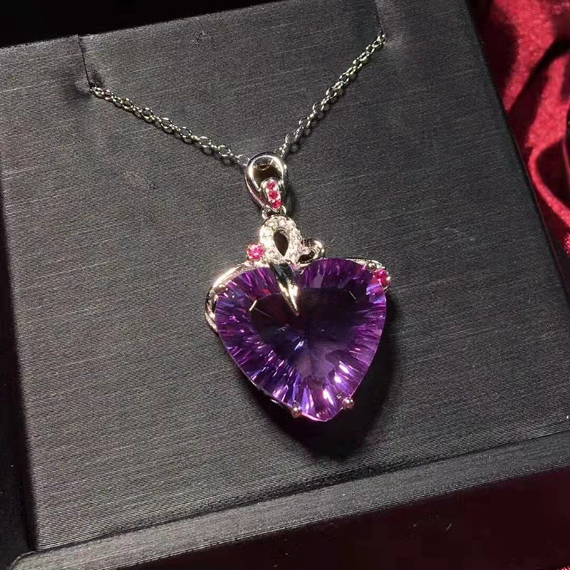 Natural amethyst pendant s925 silver collarbone chain necklace