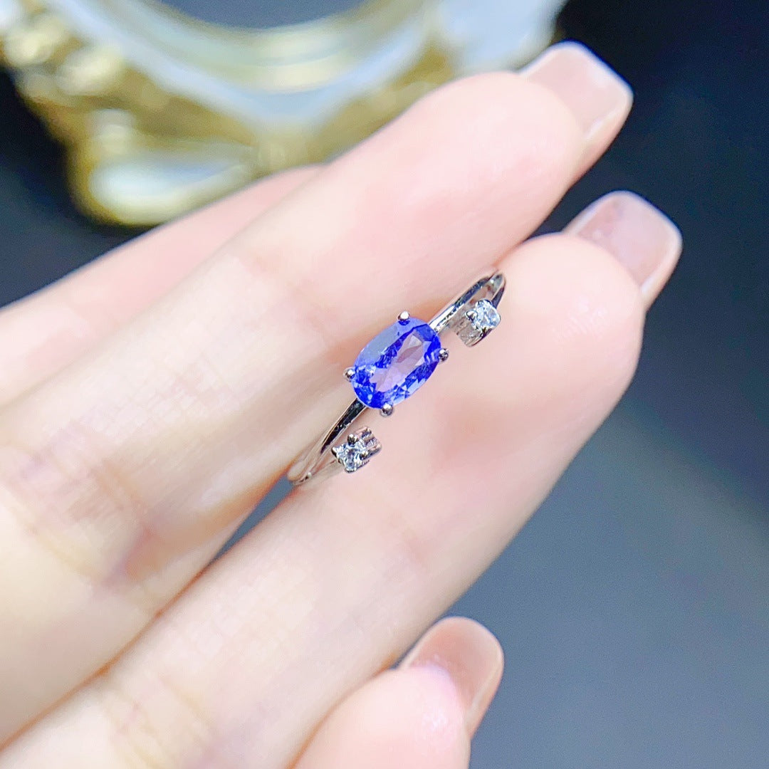 Natural Tanzanite ring S925 silver set main stone 4*6