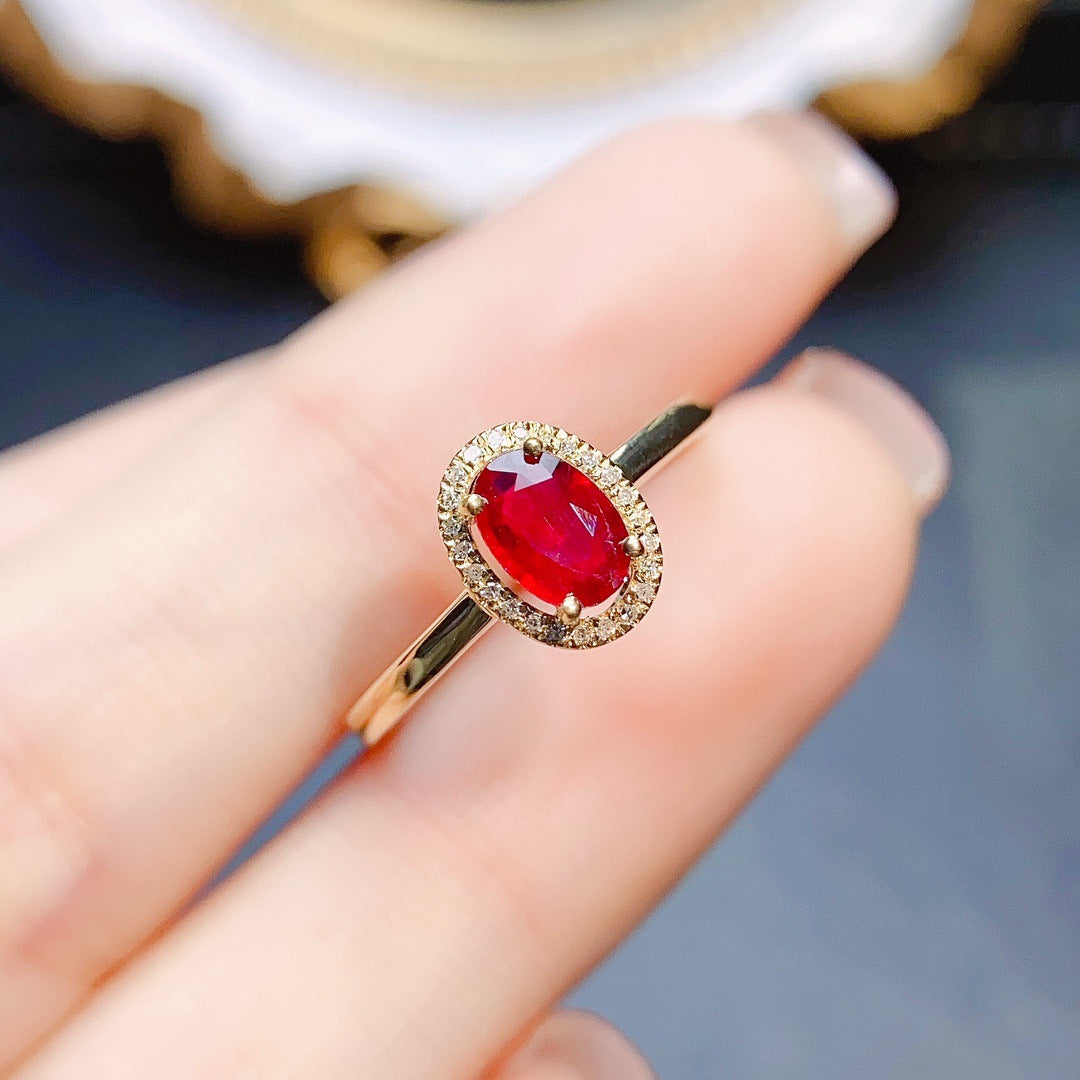 Natural ruby ring 18K gold set main stone 4*6 selling