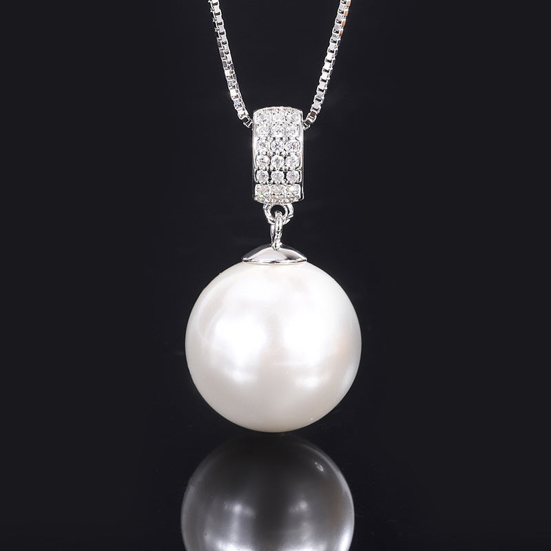 S925 Silver Inlaid Aube Mother Zhen Retro Women's Pearl Pendant Necklace Birthday Gift 16mm