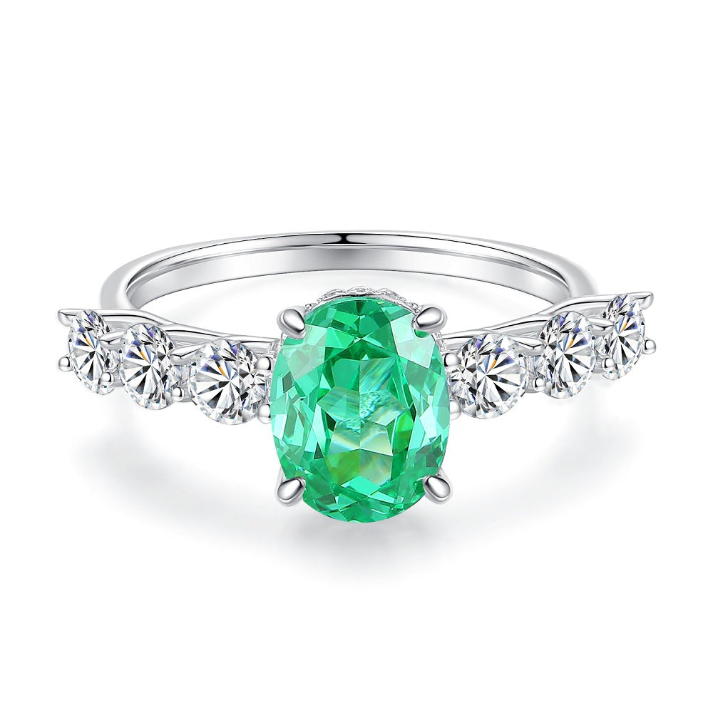 S925 sterling silver emerald ring female high carbon diamond