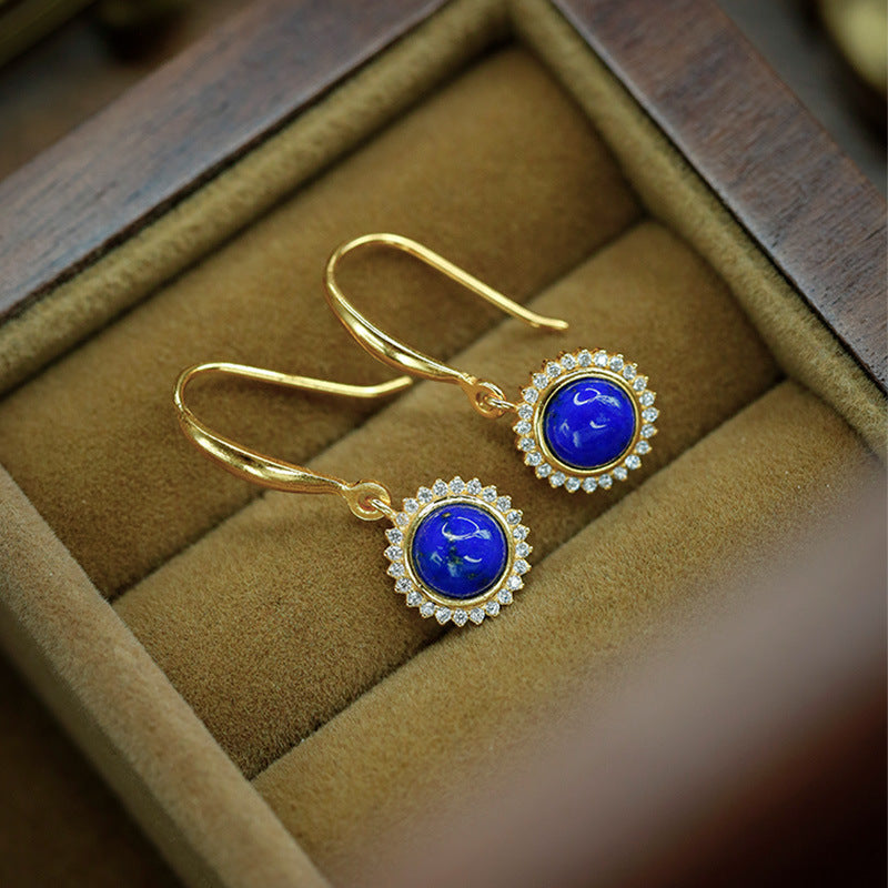 S925 silver inlaid lapis lazuli earrings