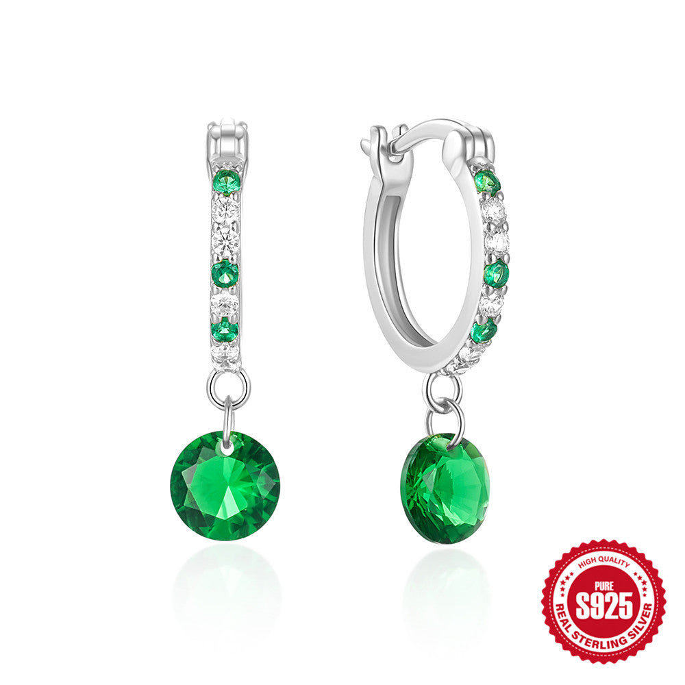 S925 sterling silver set with diamond-set emerald gemstone earrings, earrings, earrings, earrings