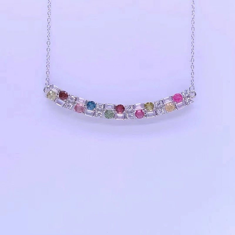 Conjunto de colgante de turmalina natural de cristal de colores con cadena de moda de plata S925 para mujer