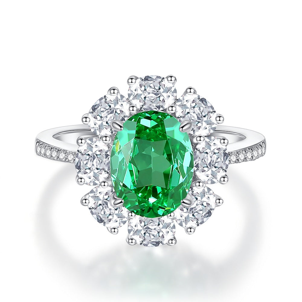 S925 sterling silver emerald ring female high carbon diamond