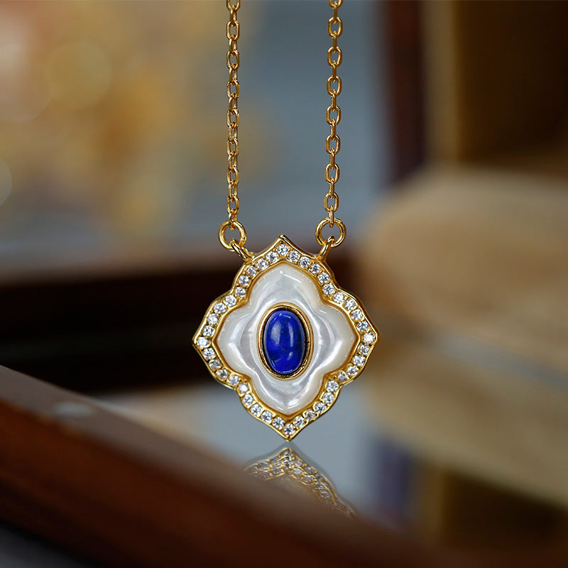 Ensemble de collier et boucles d'oreilles en argent S925 incrusté de Lapis lazuli blanc Fritillaria