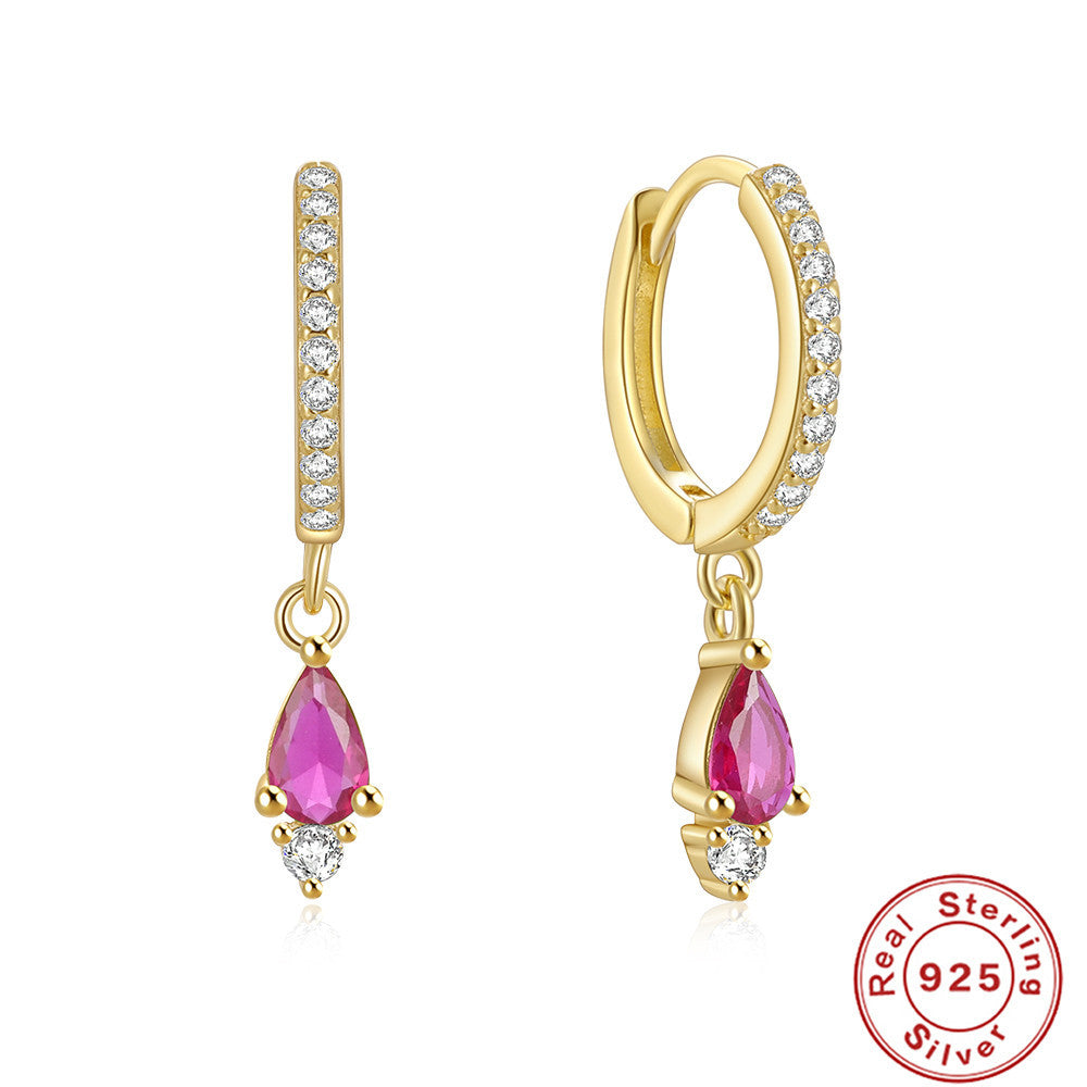 Boucles d'oreilles élégantes en argent sterling S925, style INS, ensemble de gouttes d'eau colorées, diamants