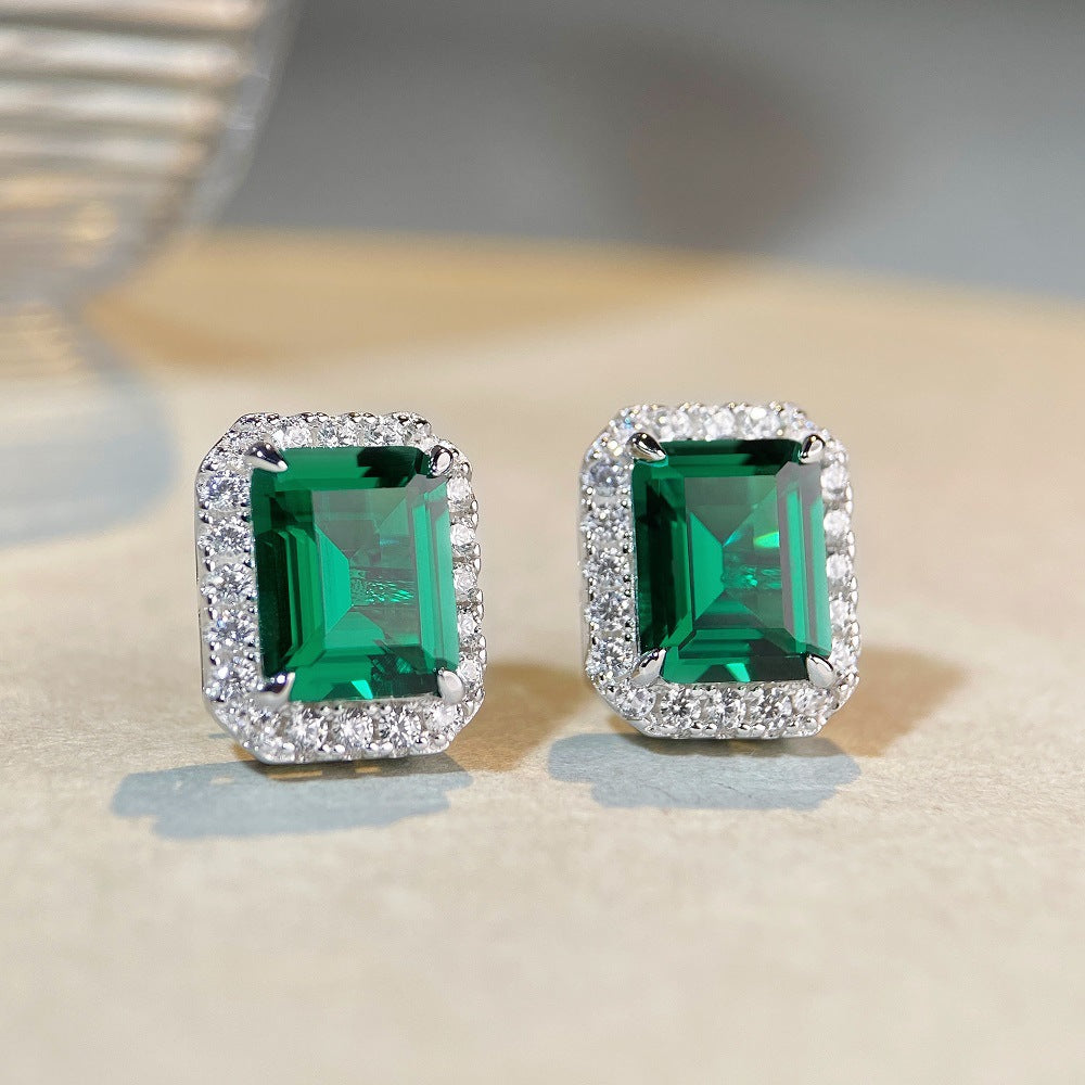 2023 New 3-Carat Emerald Earrings for Women High Carbon Diamond Euro American Full Diamond S925 Sterling Silver Earrings