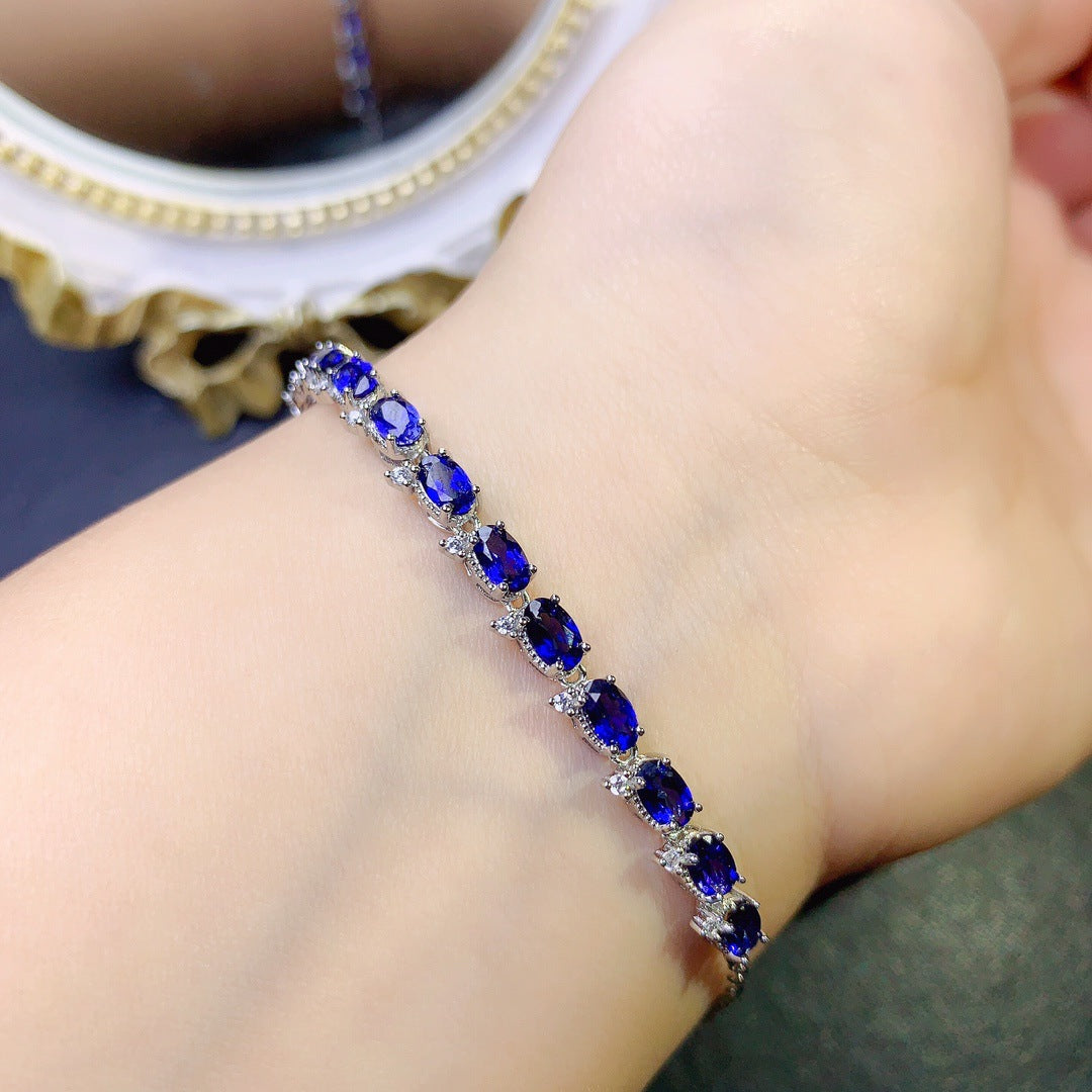 Natural sapphire bracelet S925 silver inlaid main stone 3*5 sales