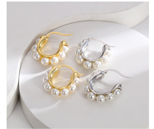 【DF】European and American retro French U-shaped ear buckle female celebrity temperament court style earrings trendy matching accessories