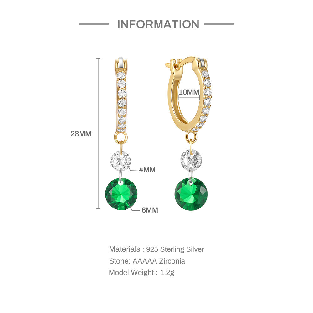 Fashionable s925 Sterling Silver Diamond Grandmother Emerald Earrings Earrings