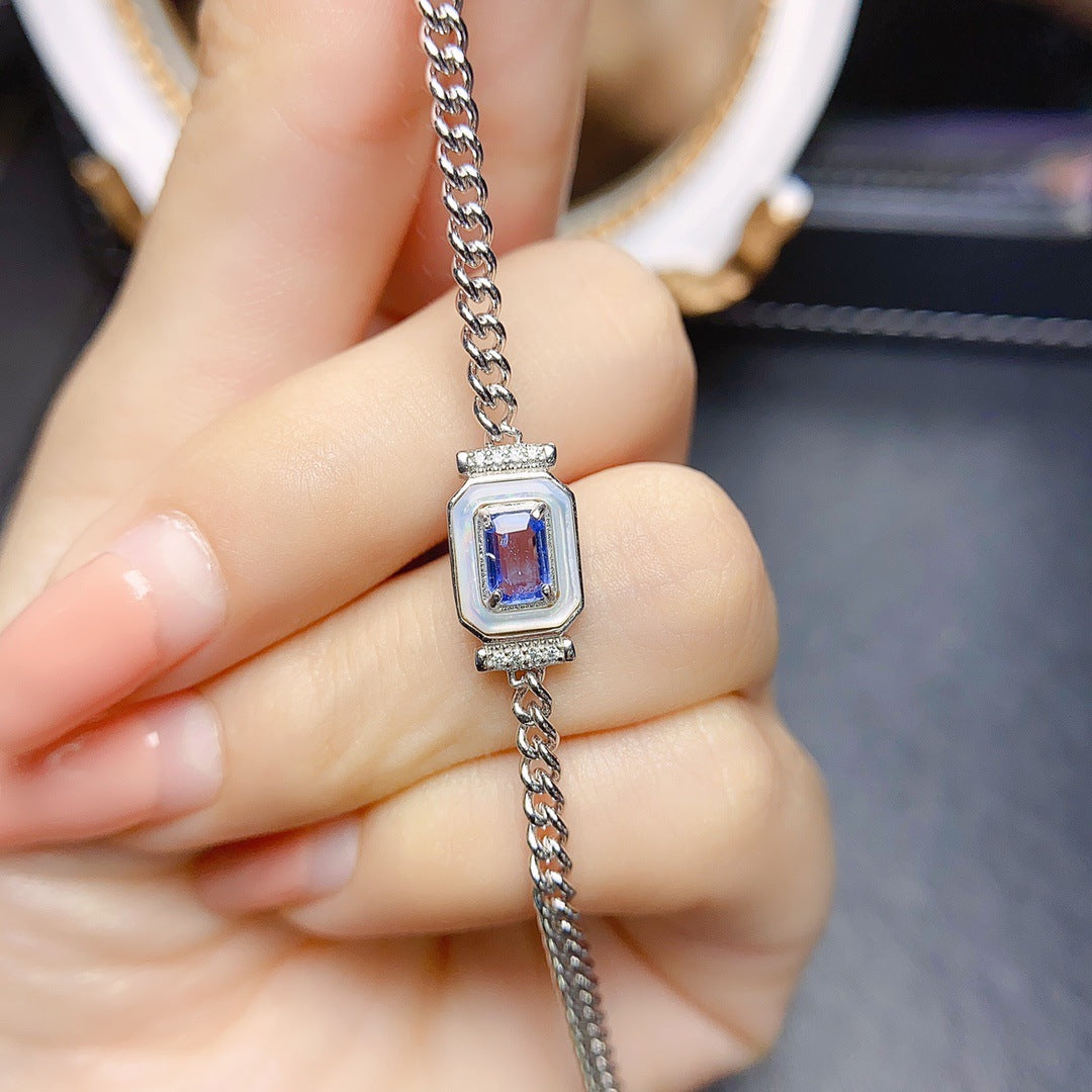 Bracelet en Tanzanite naturelle, ensemble en argent S925, pierre principale 4*6