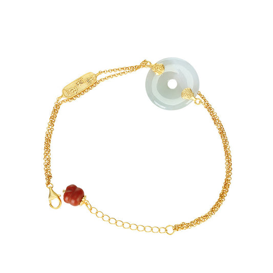 S925 silver gold-plated inlaid jade wishful round buckle with South Red exquisite bracelet