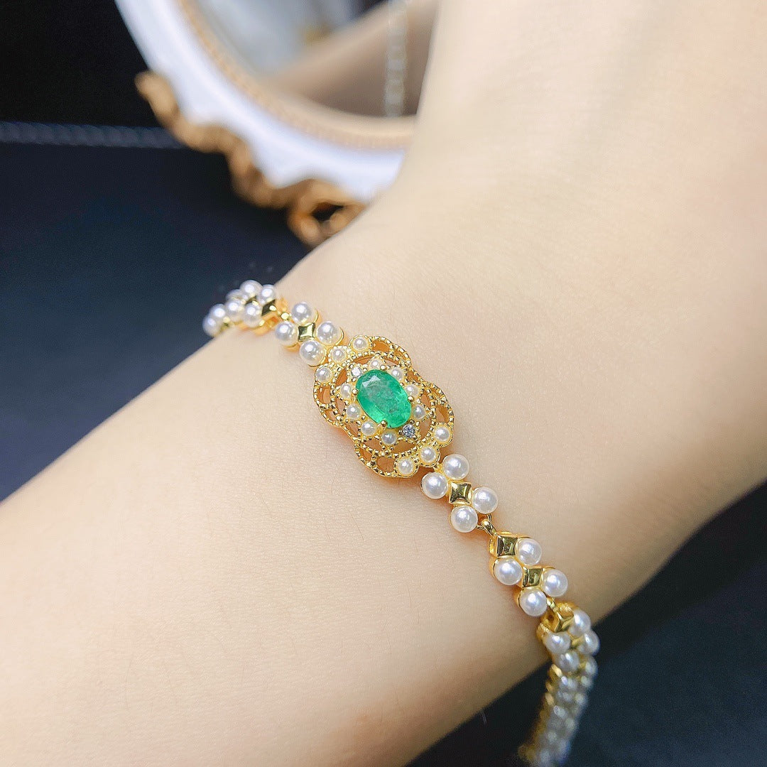 Natural emerald bracelet S925 silver set main stone 4*6